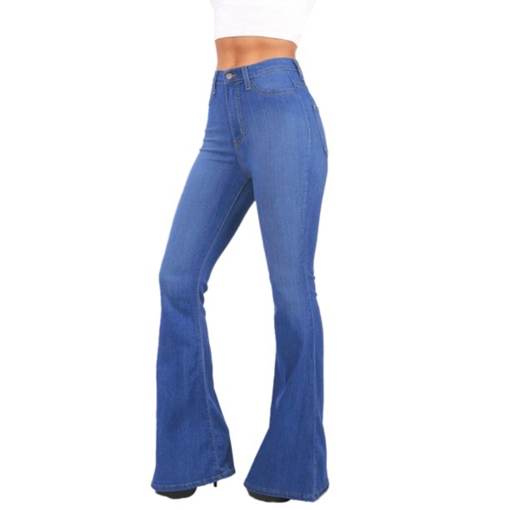 NWT Vibrant Women's Juniors Bell Bottom High Waist Fitted Denim Jeans